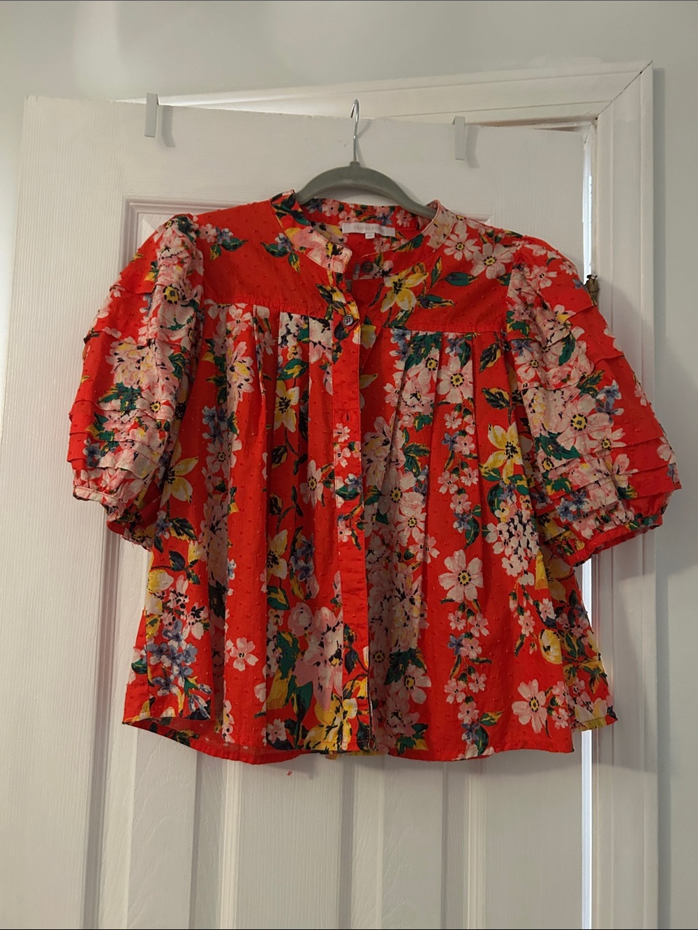 Olivaceous Red Floral Button-Front Blouse